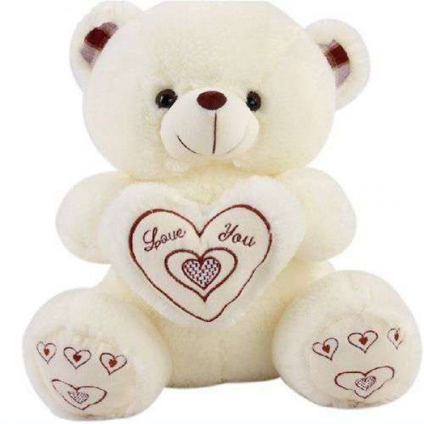 Cute 18 Inch White Teddy Bear holding Love You Heart
